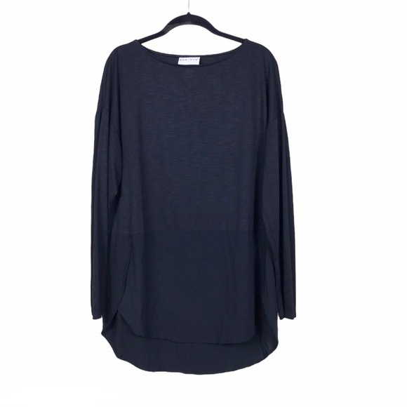 Ava & Viv Black Long Sleeve Hi-Lo Mixed Media Top - Picture 1 of 6